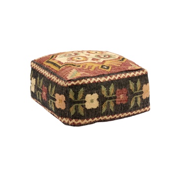 Pouf din iută țesut manual cu model geometric kilim, 60×60×H30 cm, „Jopf"
