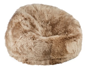Pouf rotund din 100% blană naturală de oaie din Noua Zeelandă, cu fir lung, D93 x 92 cm, „Taupe L”