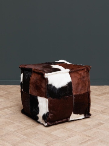 Puf din piele de vacă cu păr, maro, cu panouri în patchwork, 46 x 46 x 46 cm, „Brown” - Img 2