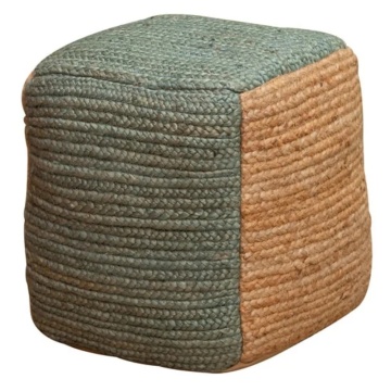 Puf împletit cubic din iută, verde, cu laturi natur, 40 x 40 x 40 cm, „Pouf”