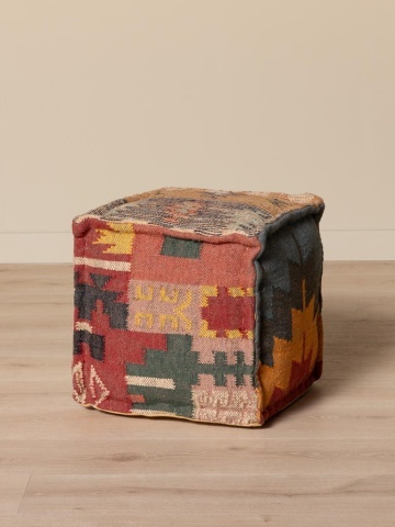 Puf kilim cubic pentru picioare, din bumbac și lână, multicolor, 45,5 x 45,5 x 45,5 cm, „Tikana” - Img 7
