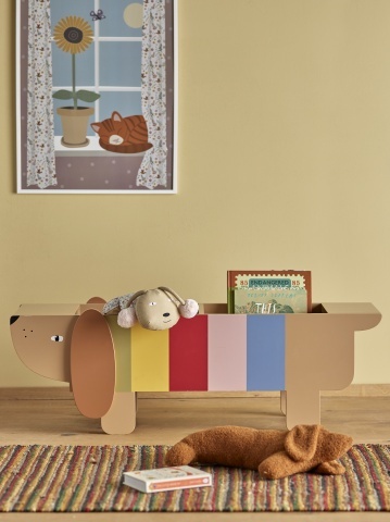Raft de cărți pentru copii din lemn, multicolor, cu decupaje în formă de câine, 108x37x32 cm, „Charlie" - Img 3
