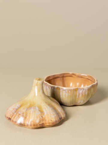 Recipient din ceramică artizanală natur cu capac, formă de usturoi, 10,5 × 10 cm, „Garlic" - Img 2