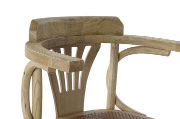 Scaun cu brațe dining din lemn masiv de ulm cu șezut împletit din rattan, 57×46×78 cm, „Brasserie" - Img 4