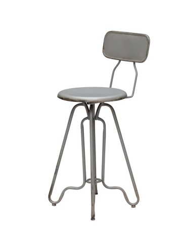 Scaun de bar cu spătar pentru insulă, în stil industrial, din metal, gri, picioare curbate, finisaj antichizat, 88 x 35 x 41 cm, „Valéry” - Img 2