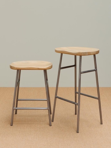 Scaun de bar din lemn de mango și metal, natur, în stil industrial, cu șezut curbat și suport pentru picioare, 76 x 42 x 37 cm, „Hinto” - Img 5