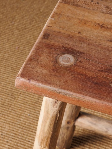 Scaun de bar din lemn reciclat, maro, cu picioare din crengi decojite și traverse rotunde, 74 x 53 x 40 cm, „Noé” - Img 6
