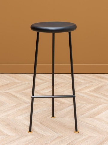 Scaun de bar înalt retro din lemn de mango și metal, albastru, cu șezut rotund și detalii aurii, 77 x Ø 32 cm, „Motta” - Img 3