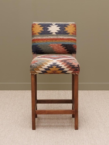 Scaun de bar kilim cu spătar din iută naturală și lână, multicolor, cu ținte decorative, 103 x 45 x 50 cm, „Autumn Killim” - Img 4