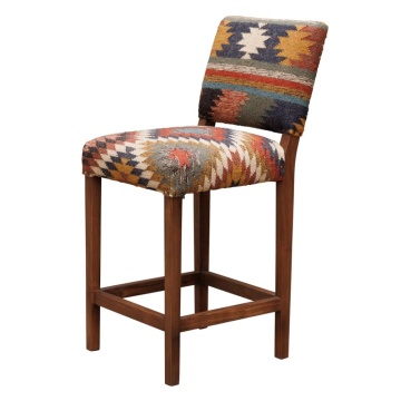 Scaun de bar kilim cu spătar din iută naturală și lână, multicolor, cu ținte decorative, 103 x 45 x 50 cm, „Autumn Killim”