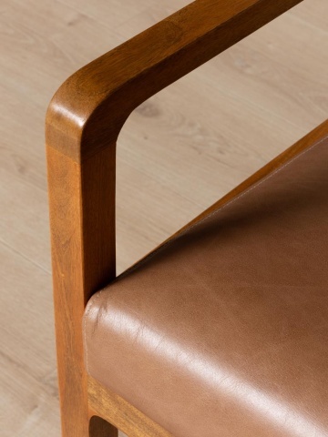 Scaun de dining din lemn de mango natur cu șezut din piele naturală și finisaj rotunjit, 84×43×56 cm, „Kalua" - Img 6