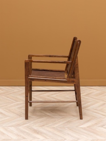 Scaun de dining din piele maro, cu structură din lemn de acacia, finisaj natural lucios, 90×60×66 cm, „Arius" - Img 5