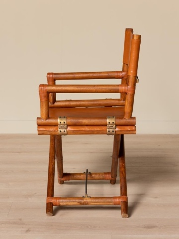 Scaun de dining pliabil din piele camel și lemn de tec cu finisaj natural, 92×58×46 cm, înălțime șezut 52 cm, „Explorer" - Img 6