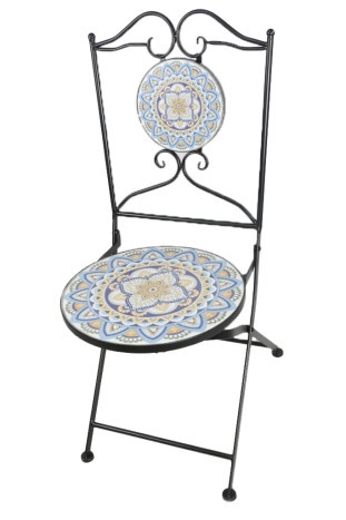 Scaun de exterior din metal, cu design mozaic ceramic, Stil Mediteraneean, "Tesera"