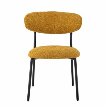 Scaun dining din bumbac galben și metal negru, spătar curbat și picioare reglabile, certificat FSC 100%, finisaj vopsit, 79 x 60 x 55 cm, „Manal”