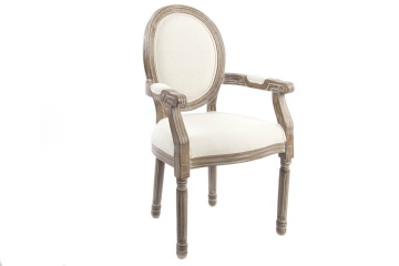 Scaun dining din in, alb, cadru sculptat din lemn masiv și spătar oval capitonat, 96 x 56 x 46 cm, „Toulouse”