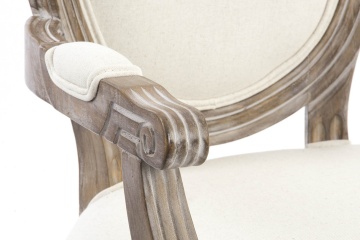 Scaun dining din in, alb, cadru sculptat din lemn masiv și spătar oval capitonat, 96 x 56 x 46 cm, „Toulouse” - Img 3