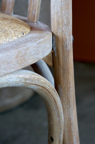 Scaun dining din lemn de hevea, ratan și răchită, bej, cu spătar din baghete curbate încrucișate, finisaj décapé, 89,5 x 50,5 x 53 cm, „Lisette” - Img 6