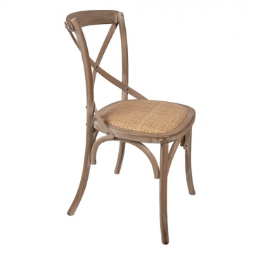 Scaun dining din lemn masiv și răchită, maro, cu spătar în X prins în șuruburi și șezut împletit, finisaj natur, 88 x 42 x 44 cm, „Odile” - Img 2