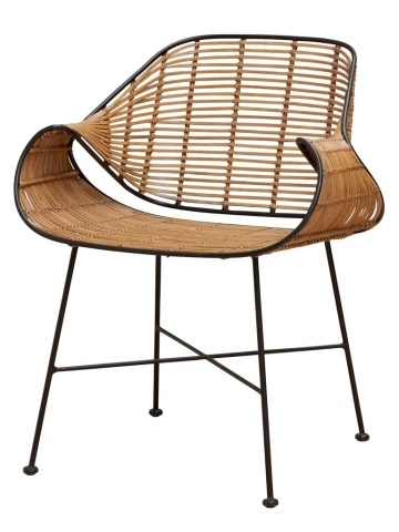 Scaun dining din metal si rattan cu bordura decorativa neagra, "Senzo"