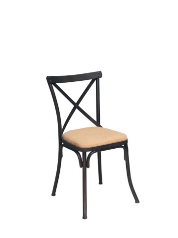 Scaun dining din metal și textil, bej, cu spătar în X și șezut tapițat, 83,5 x 46,5 x 44 cm, „Lorraine” - Img 2