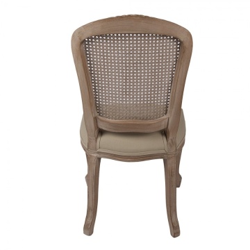 Scaun dining tapițat shabby chic din lemn, ratan și stofă, bej, cu spătar cannage și picioare cambrate sculptate, 95 x 52 x 49 cm, „Fleurette” - Img 3