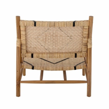 Scaun lounge împletit din lemn masiv de tec și ratan, natur, cu romburi negre țesute în spic, 75 x 70 x 78 cm, „Lennox” - Img 4