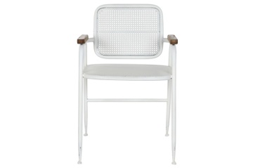 Scaun vintage din metal perforat, finisaj alb antichizat, 51×56×78 cm, „Merej" - Img 3