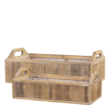 Set 2 cutii decorative, natur, din lemn, cu mânere