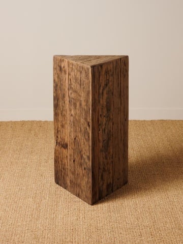 Set 2 masute laterale din lemn reciclat, cu aspect rustic, Triangle - Img 4