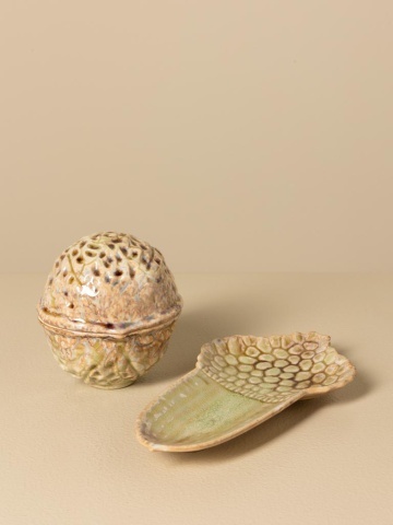 Set 2 recipiente decorative din ceramică artizanală natur, formă de nucă și ghindă, 13 × 21,5 × 11,5 cm, „Acorn" - Img 7