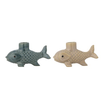 Set 2 suporturi pentru lumânări din ceramică în formă de pește, 13×7×5,5 cm, „Burne"