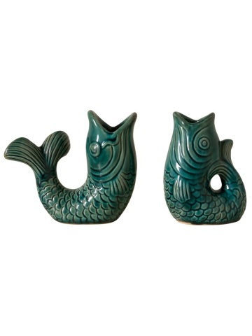 Set 2 suporturi pentru lumanari din ceramica, verde inchis, "Fish"