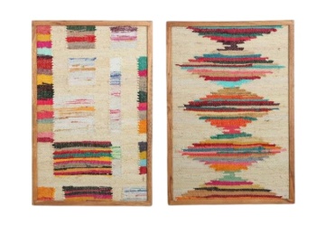 Set 2 tablouri decorative din bumbac chindi țesut manual în ramă din lemn de acacia, 60×90 cm, „Chindi" - Img 2