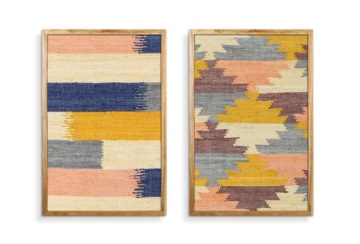 Set 2 tablouri decorative din bumbac țesut manual și lemn de acacia, 75×105 cm, „Relief"