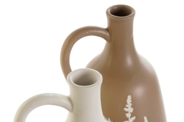 Set 2 vaze ceramice în formă de ulcior cu motive botanice, 15×14×30 cm, „Hierba" - Img 5