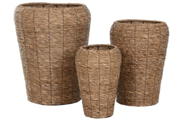 Set 3 suporturi pentru ghivece din fibră naturală și metal, pentru interior și exterior, finisaj natural, „Malawi” - Img 2