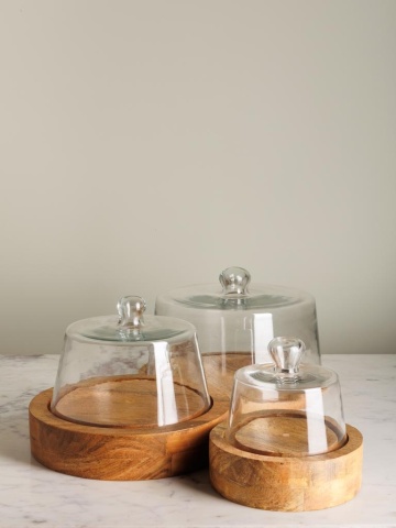 Set 3 tavi rotunde din lemn, cu capac din sticla, Stackable - Img 3