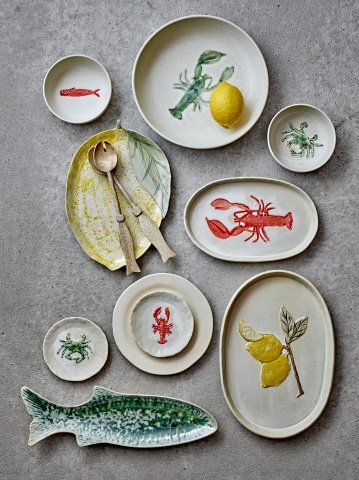 Set 4 boluri din ceramică artizanală alba si pește sculptat în relief, roșu, 14.5×5 cm, „Hadden" - Img 4