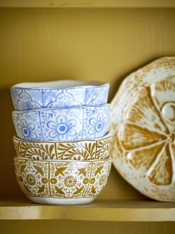 Set 4 boluri din ceramică artizanală, multicolor cu motive mediteraneene, 10,5×5 cm, „Milton" - Img 4