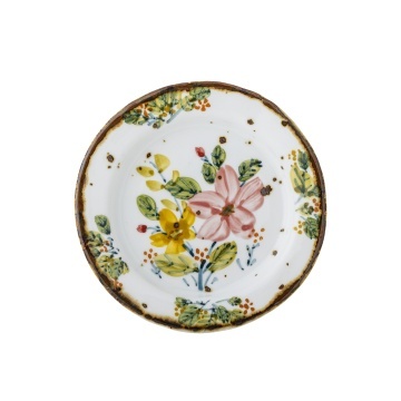 Set 4 farfurii din ceramică artizanală albă cu motive florale roz pictate manual și margine aurie, 15×1,5 cm, "Savina" - Img 4