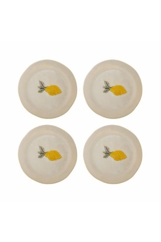 Set 4 farfurii din ceramică natur cu lămâie sculptată în relief, 21×2 cm, "Hadden"