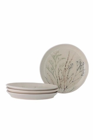 Set 4 farfurii mari din ceramică, natur, cu ilustrații botanice pictate manual, 27.5x3 cm, „Bea"