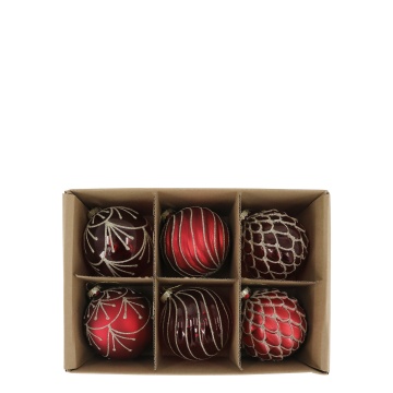 Set 6 globuri de Crăciun vintage din sticlă pictată manual, D8 cm, „Antique Cherry”
