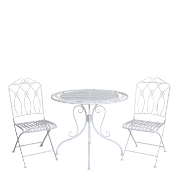 Set bistro cu 2 scaune și 1 masă, din metal , crem antichizat