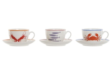 Set cană și farfurioară din porțelan cu motive marine, 220 ml, 12×9×7 cm, „Aigua"