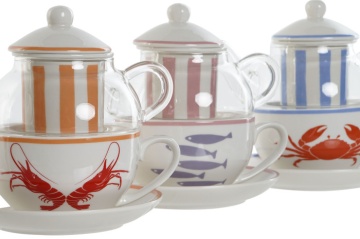 Set ceainic și cană din sticlă și porțelan cu motive marine, 250 ml, 16,5×13,5×14 cm, „Aigua" - Img 2