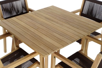 Set dining exterior din lemn de tec și frânghie, masă și 4 scaune, 5 piese, finisaj natural, „Terrawood” - Img 3