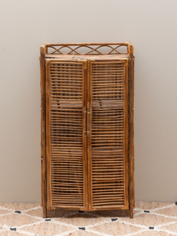 Set dulap și noptieră din ratan, natur, cu 3 uși și 5 rafturi, galerie cu bucle pe blat, 110 x 56 x 38 cm și 54 x 34,5 x 42 cm, „Harmonie” - Img 5