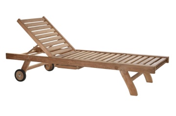 Șezlong exterior din lemn de tec cu roți și spătar reglabil, finisaj natural, „Marino”